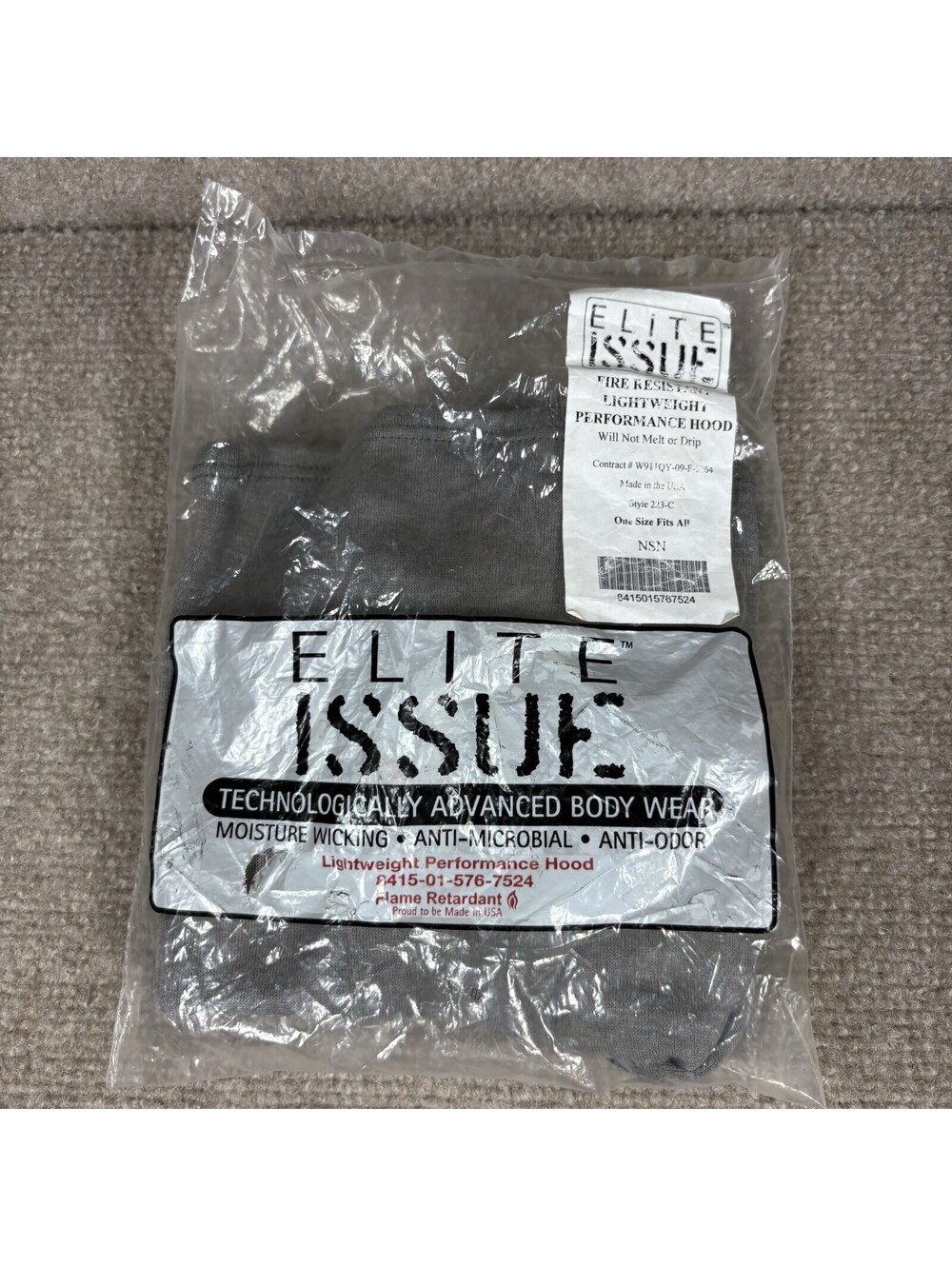 NEW Elite Issue Fire Resistant Lightweight Performance Hood One Size Grey 223-C